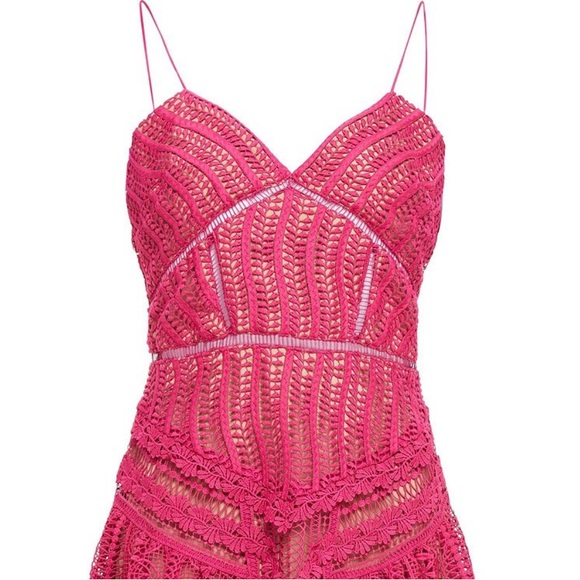 Self-Portrait Fuchsia Guipure Lace Spiral Midi Dress, Nude Lining, US4, UK8 EX++ - Picture 4 of 10